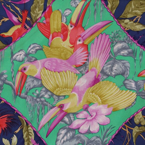 Auth Hermes "Tropiques" by Laurence Bourthoumieux silk scarf vtg Barely Used Con - Picture 3 of 12